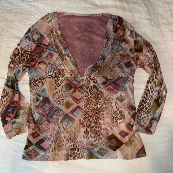 Pink multi color cheetah print long sleeve top with... - Picture 2 of 4